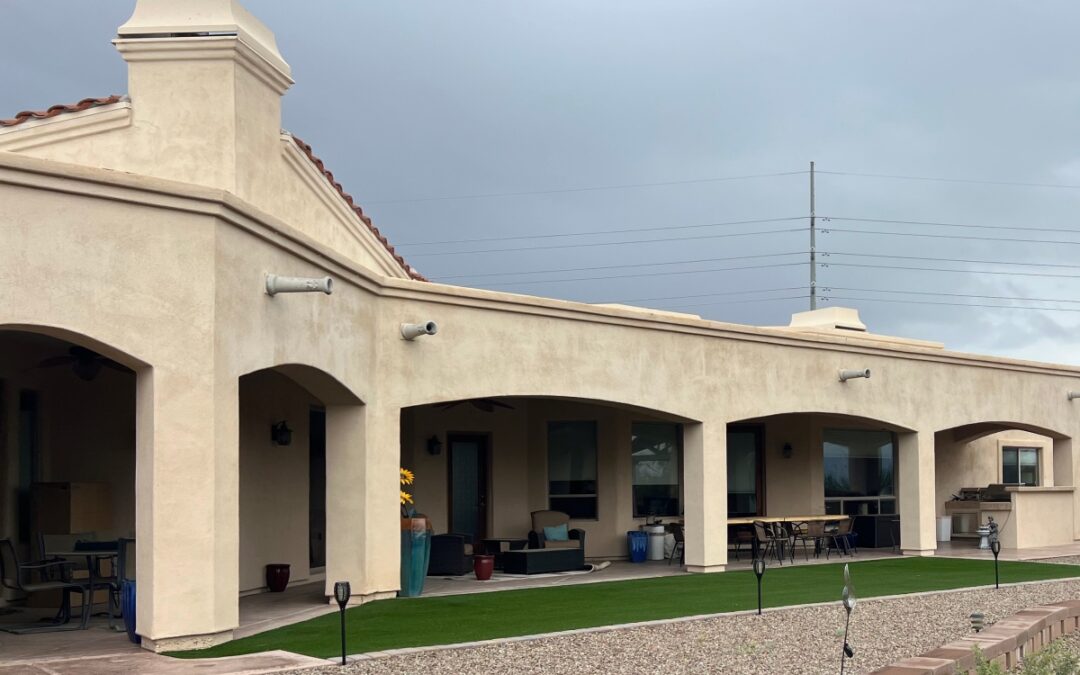 A residential building exterior covered with synthetic stucco, showcasing the visual appeal and aesthetic differences between synthetic stucco vs traditional stucco finishes