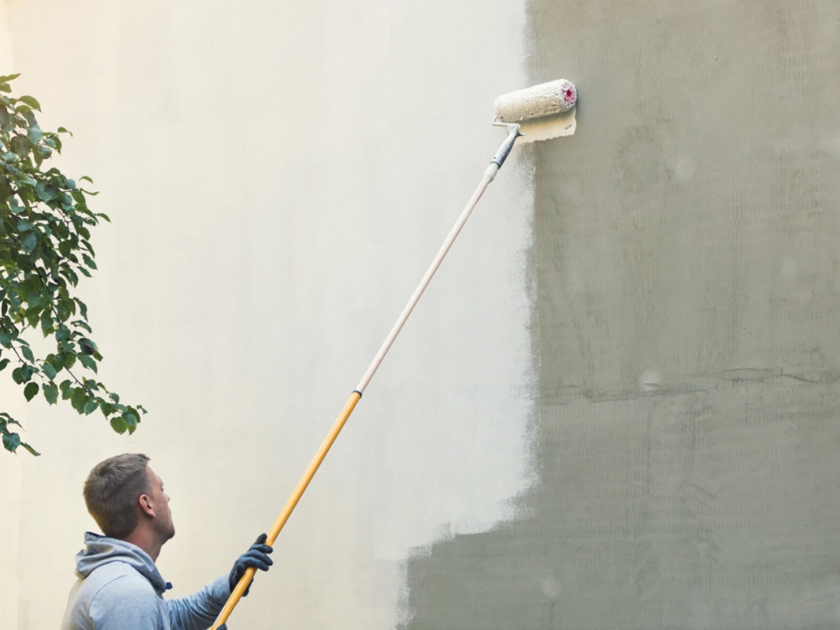 Image of professional painter from sunset coatings stucco & paint working on exterior painting of a residential property in tucson, az